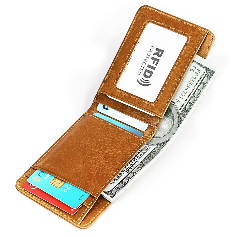 KB186 Antimagnetic RFID Mini Crazy Horse Texture Leather Billfold Card Wallet for Men and Women