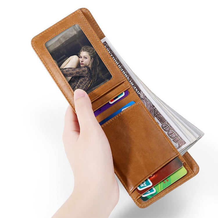 KB186 Antimagnetic RFID Mini Crazy Horse Texture Leather Billfold Card Wallet for Men and Women